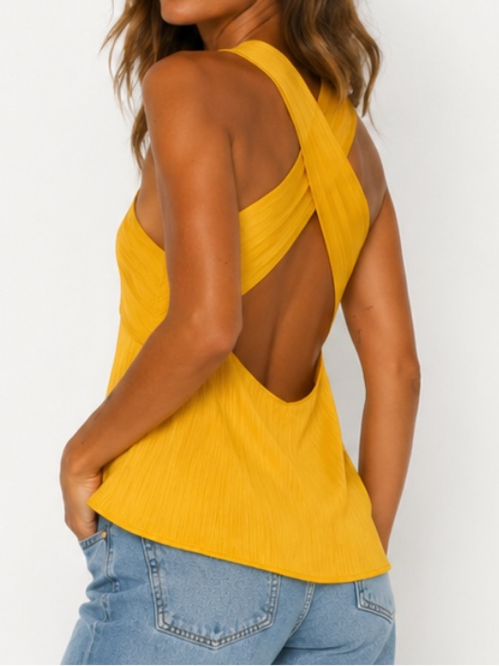 Raquel Allegra Golden Yellow Fortuny Pleats Apron Top